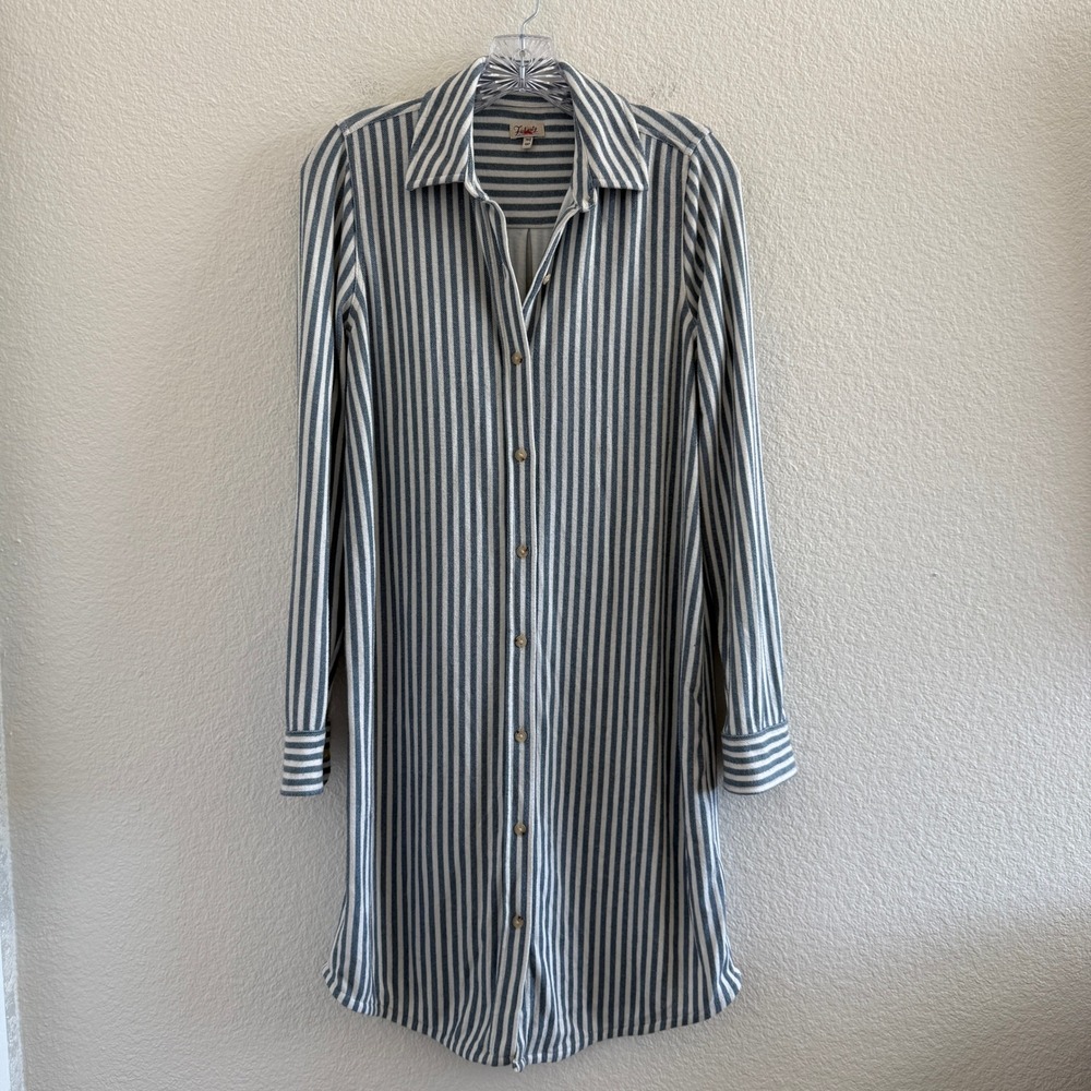 Blue & White Striped Button Down Thick Shirt Dress by Faherty XS